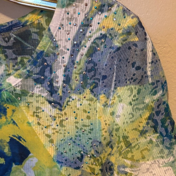 Laura Ashley Blue and Green Floral Short Sleeve Top - Picture 2 of 2